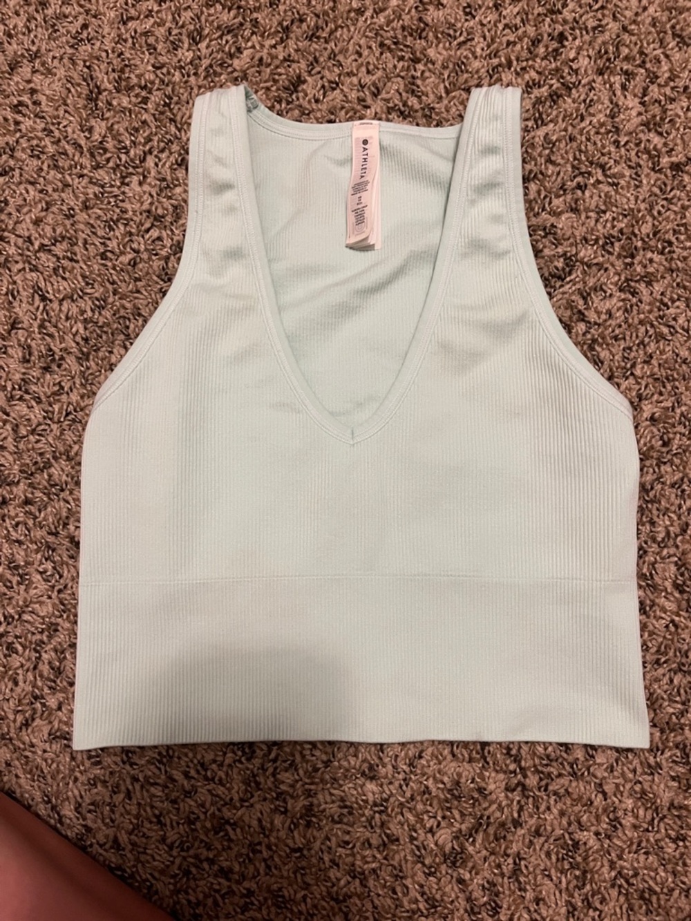 Athleta Light Mint Ribbed V-Neck Crop Tank